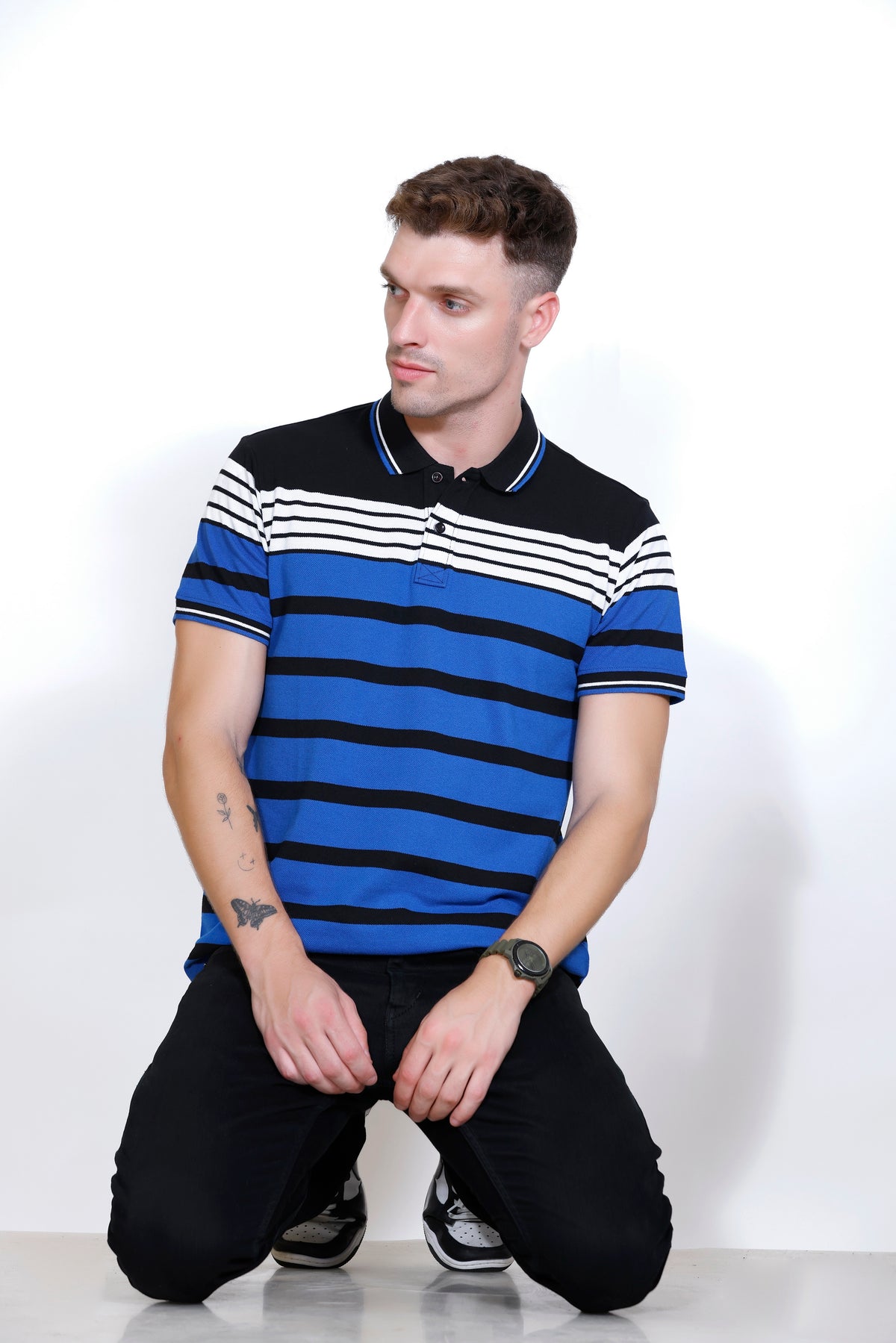 Men's Blue/White stripes Polo