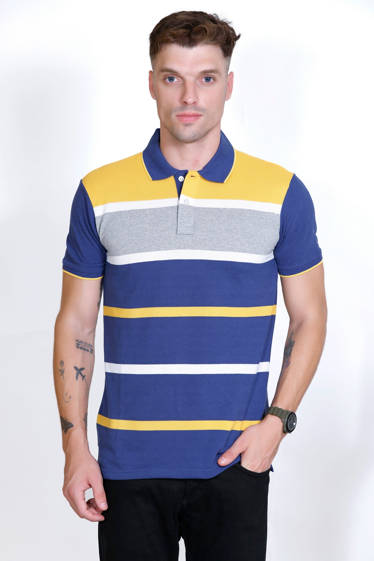 Men's Blue/Yellow stripes Polo