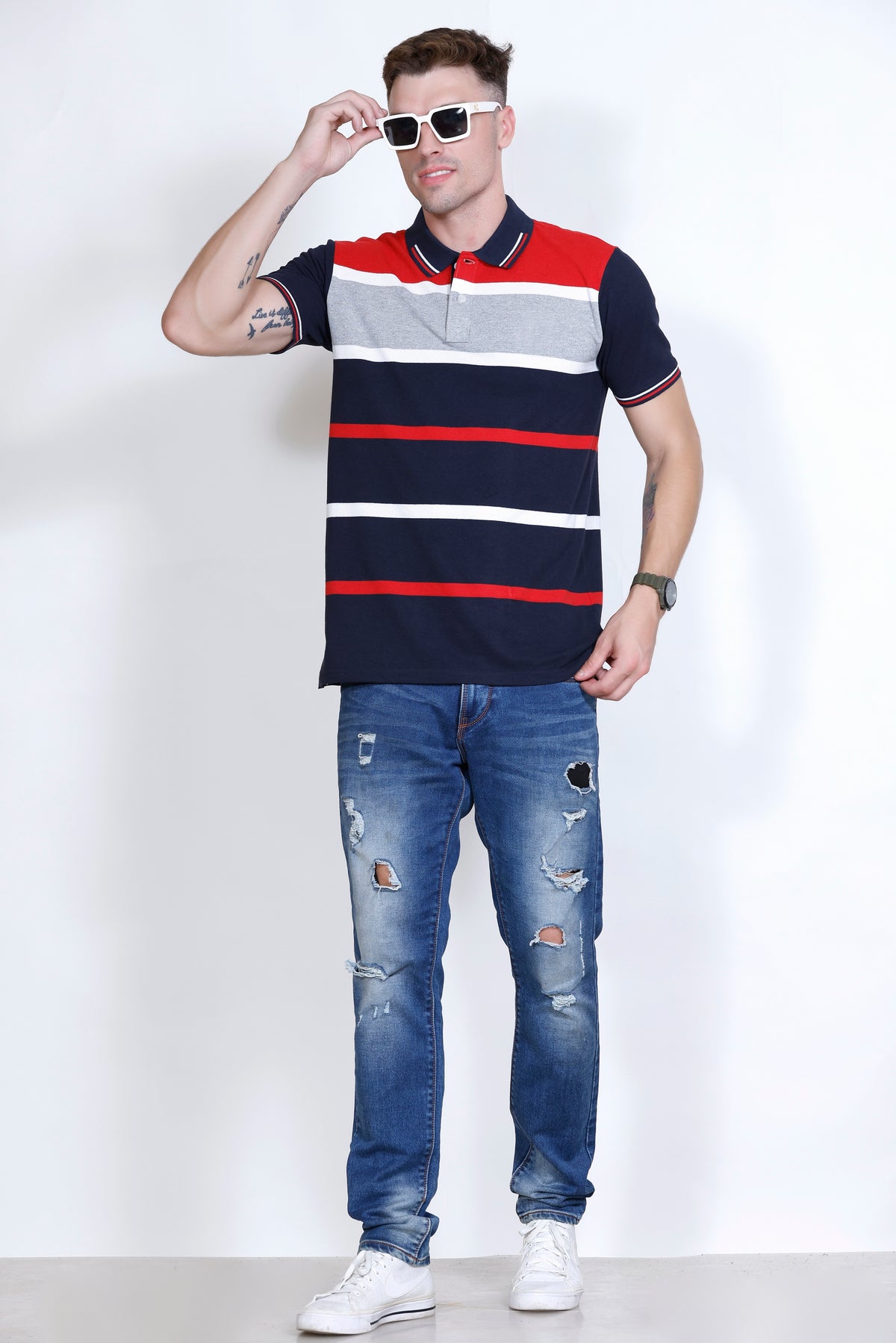 Men's Blue/Red stripes Polo