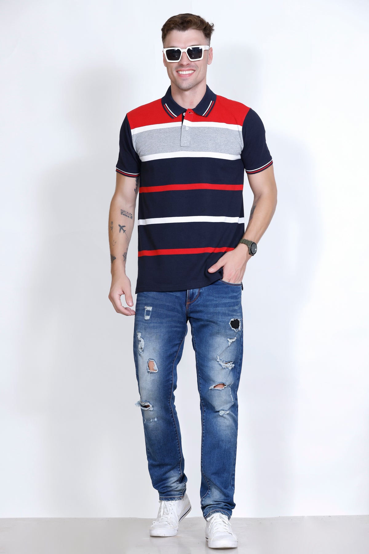 Men's Blue/Red stripes Polo