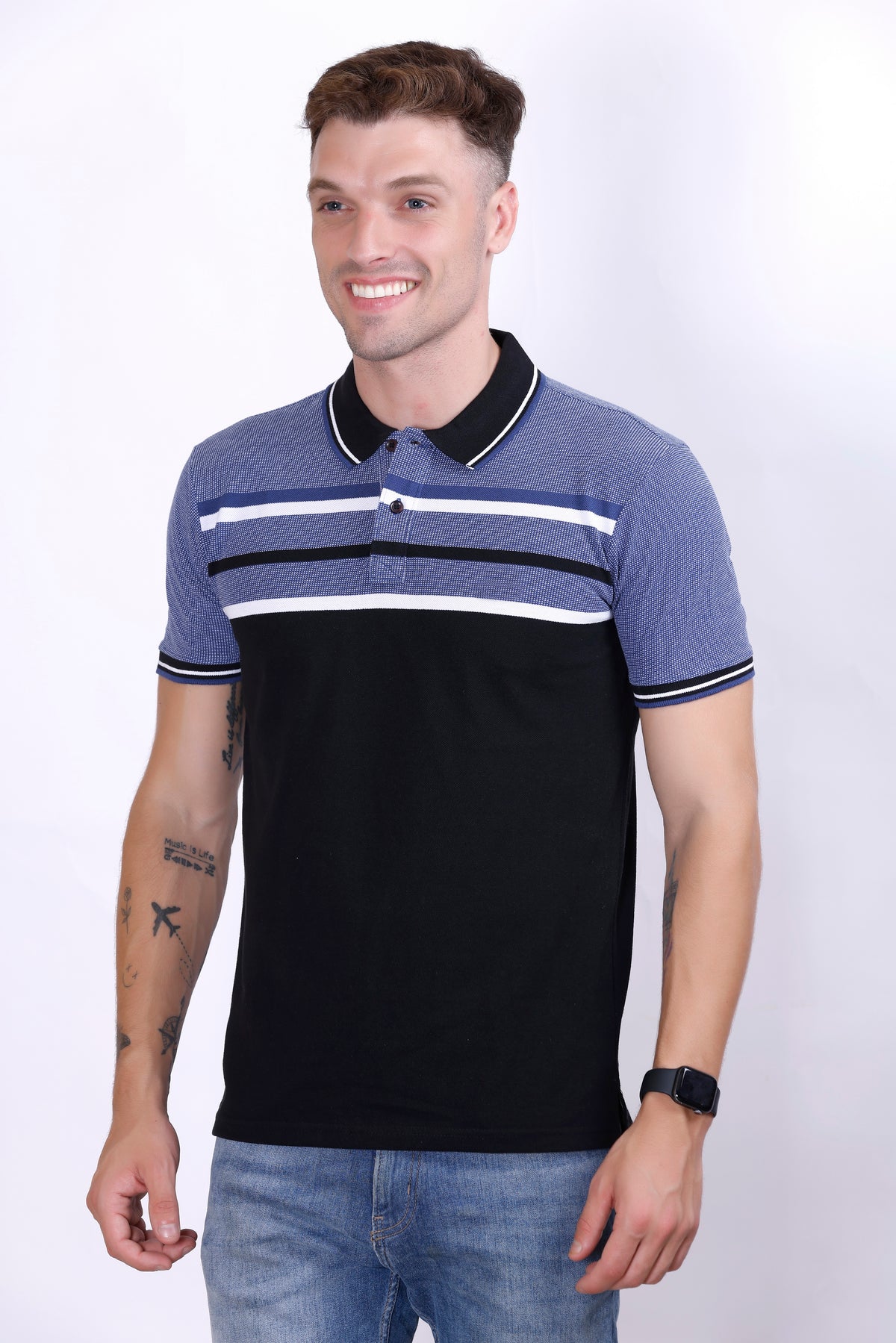 Men's Black/Blue stripes Polo