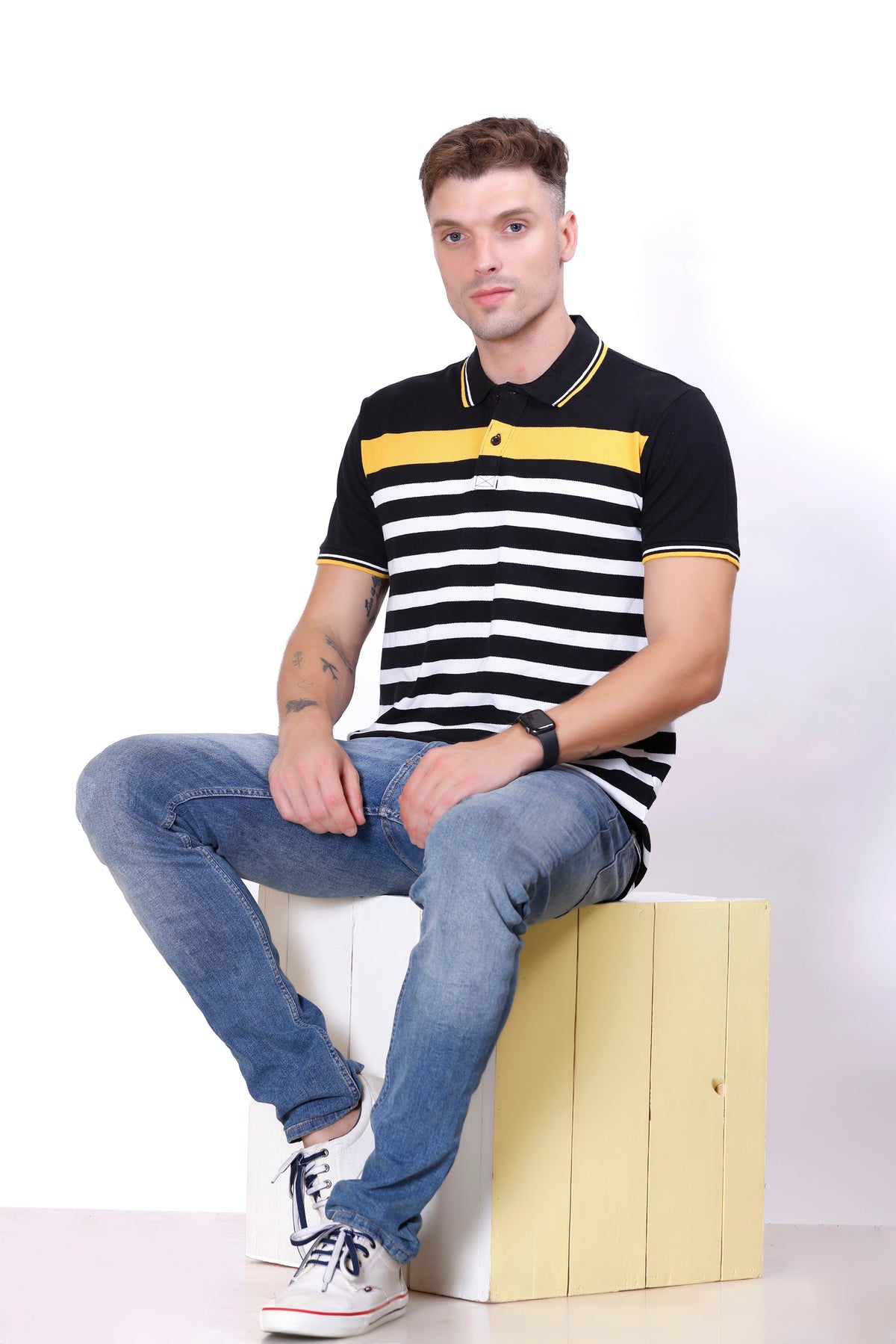 Men's Black/White stripes Polo