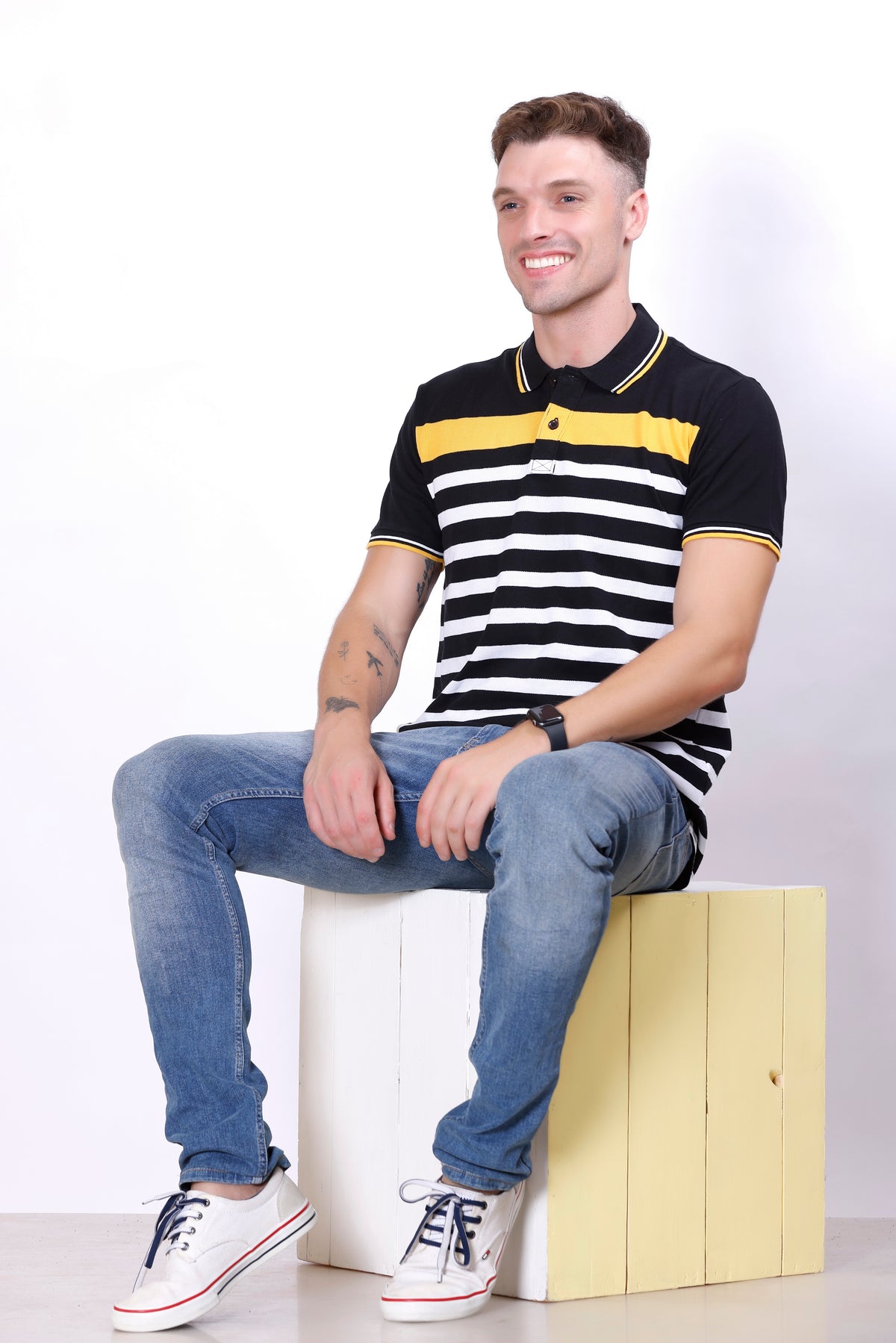 Men's Black/White stripes Polo