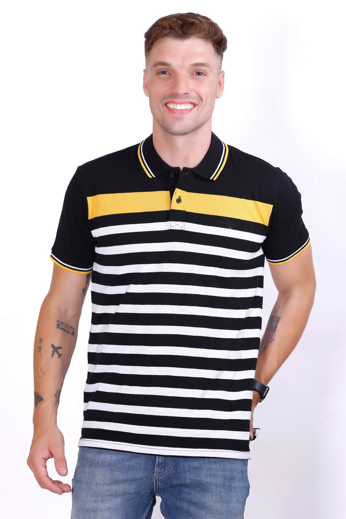 Men's Black/White stripes Polo