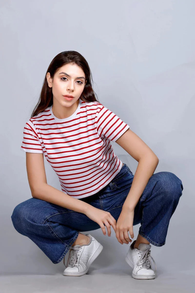 Stripped Crop T-Shirt | Women Premium Cotton Crop Top | Miazi