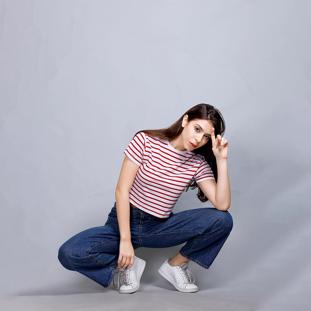 CROP TOP WHITE/RED STRIPES