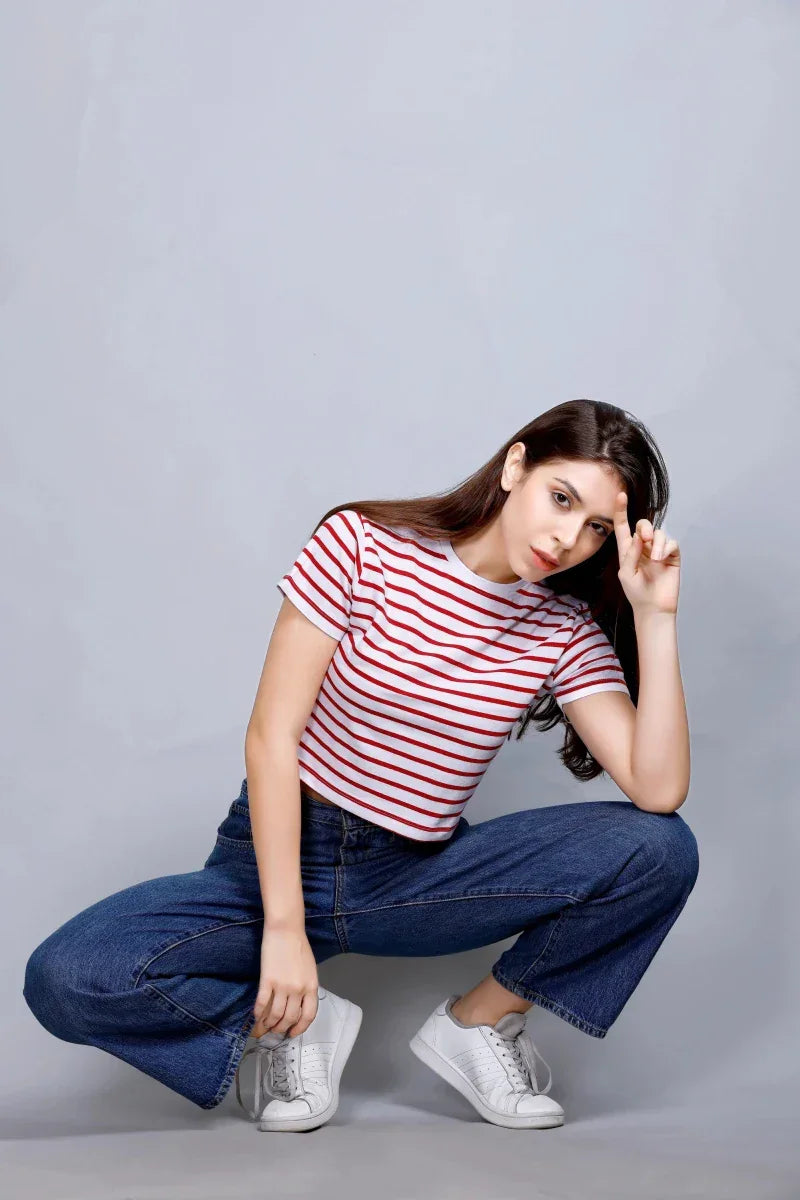 Stripped Crop T-Shirt | Women Premium Cotton Crop Top | Miazi