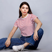 CROP TOP WHITE/RED STRIPES