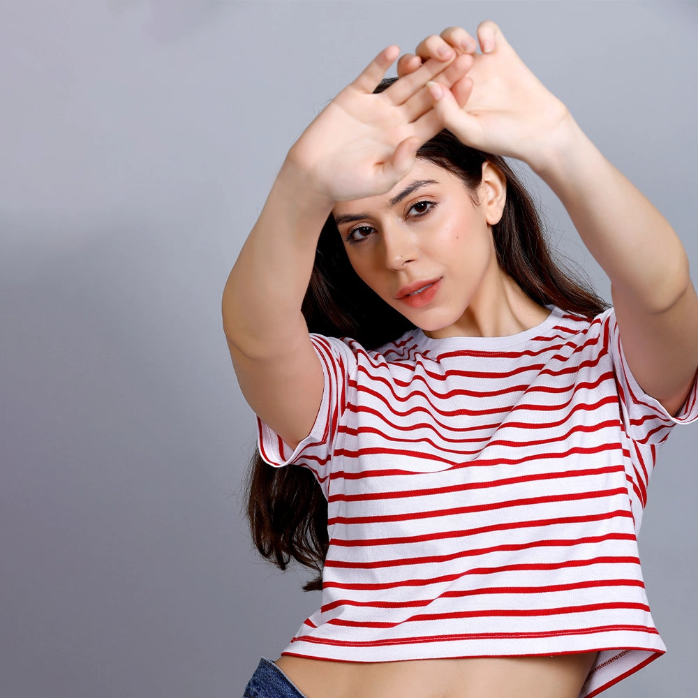 CROP TOP WHITE/RED STRIPES