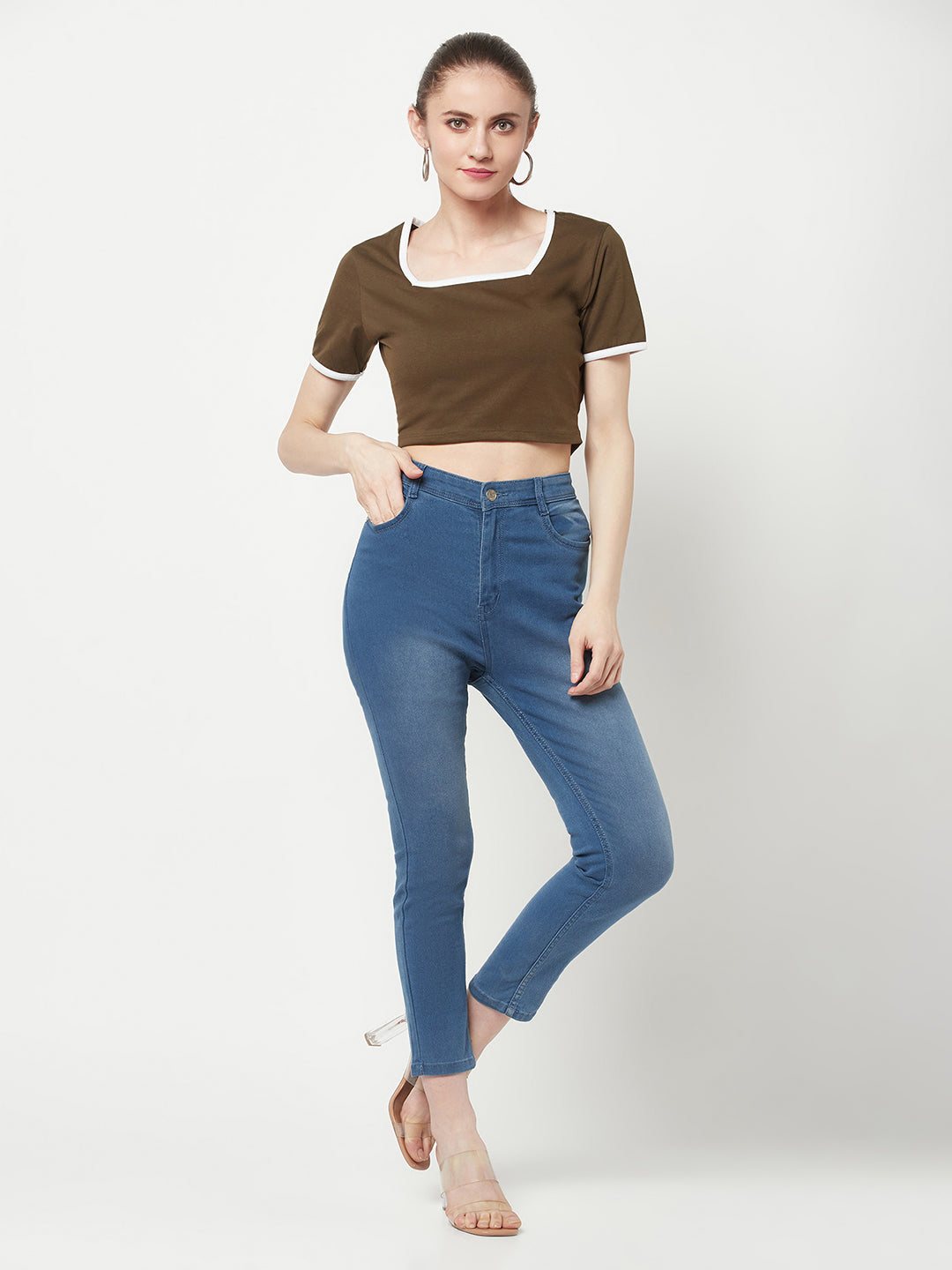 Olive Square Neck Crop Top