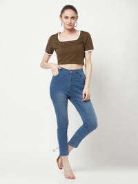 Olive Square Neck Crop Top