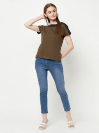 Olive Boat neck T-Shirt