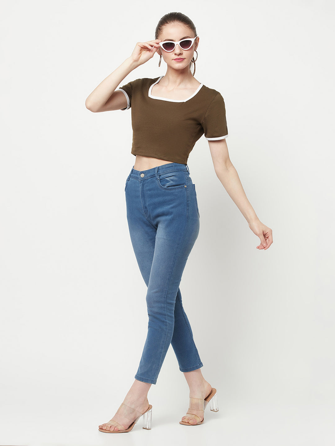 Olive Square Neck Crop Top