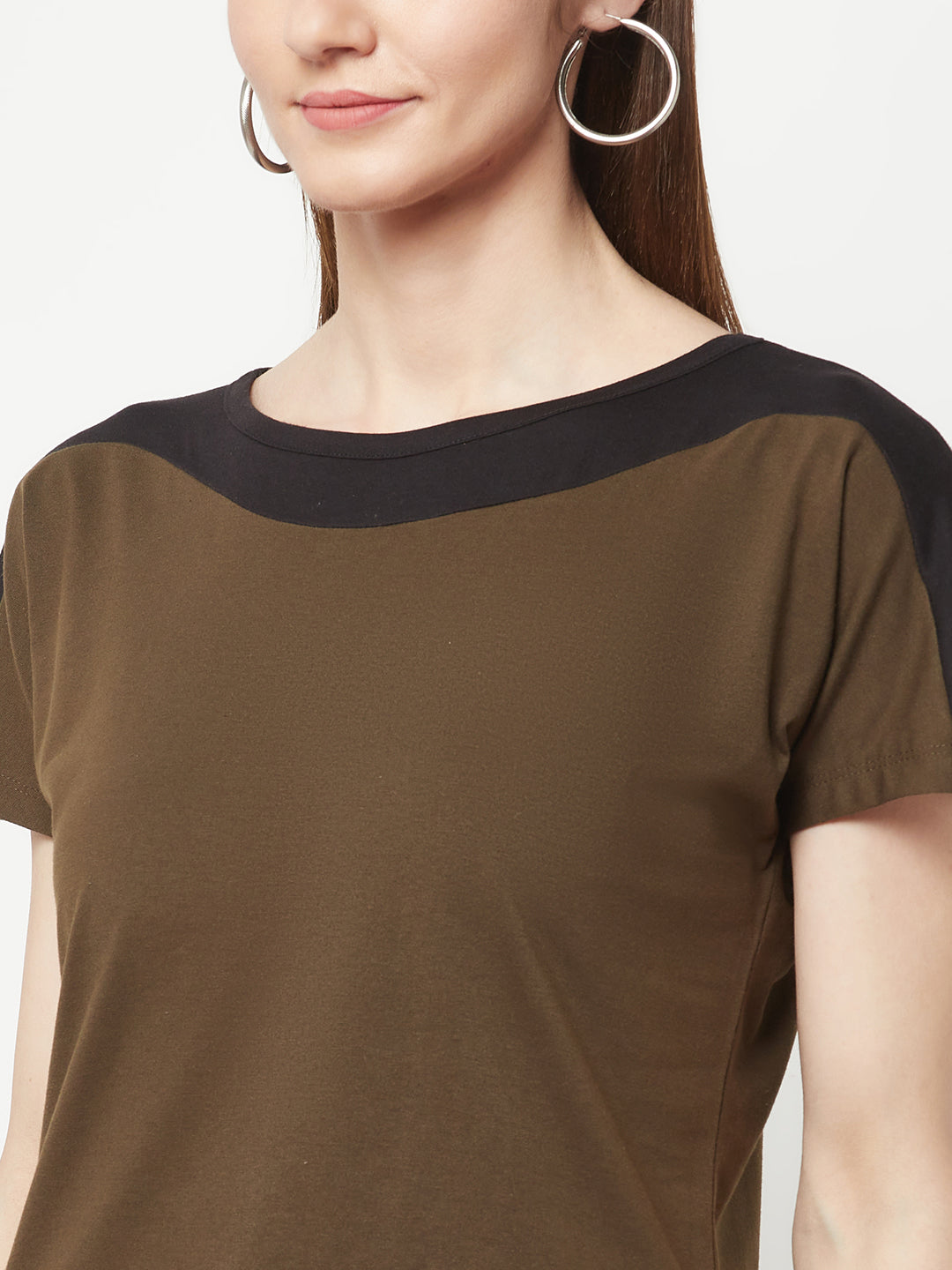 Olive Boat neck T-Shirt