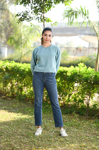 Women Crop Sweatshirt Aqua | Men Premium Cotton Sweatshirt | Miazi