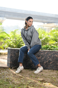 Women Oversize Grey Hoodie | Men Premium Cotton Sweatshirt | Miazi