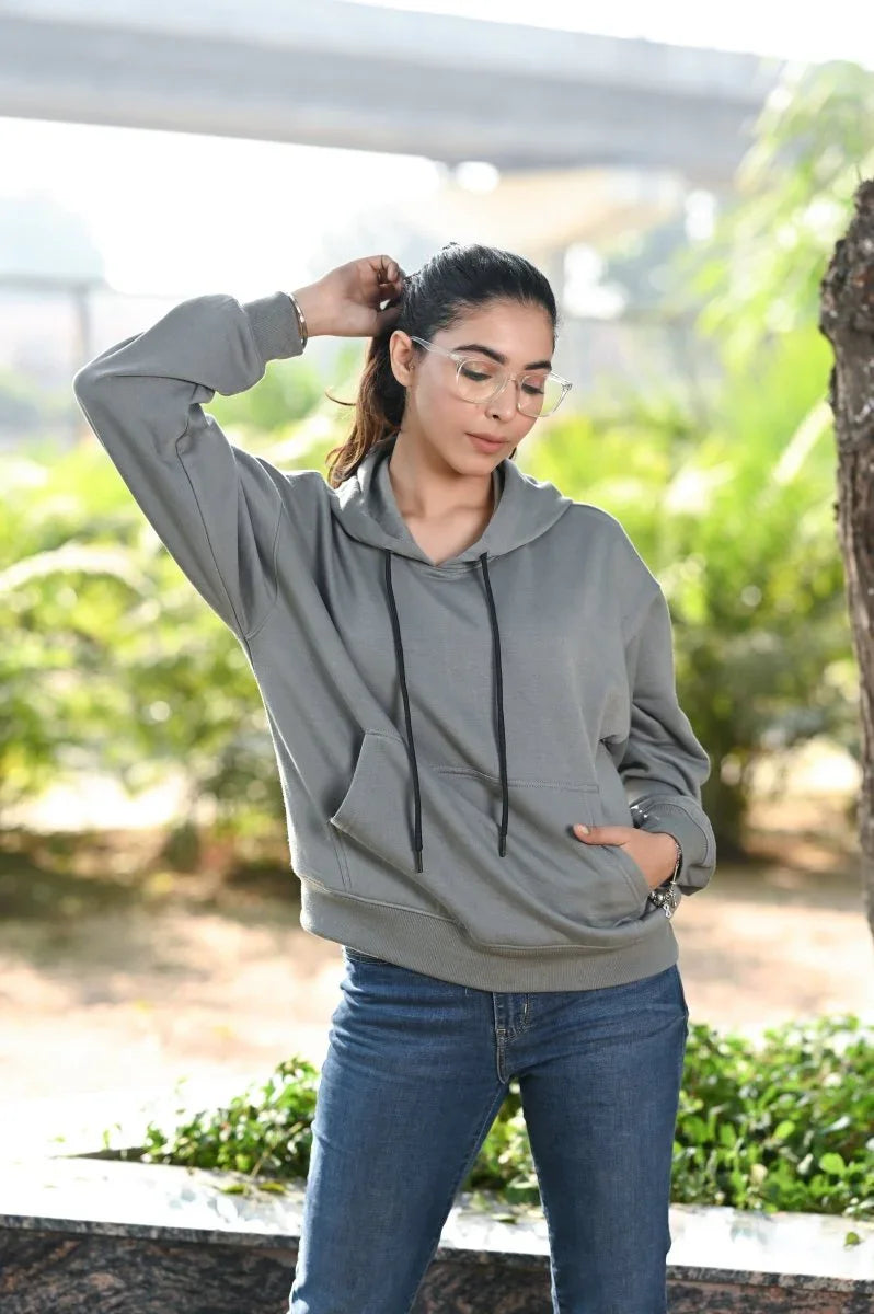 Women Oversize Grey Hoodie | Premium Cotton Sweatshirt | Miazi
