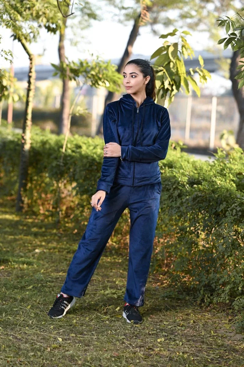 Women Tracksuit With Hood And Zippr Velour Fleece Inside | Premium Cotton Track Suit | Miazi