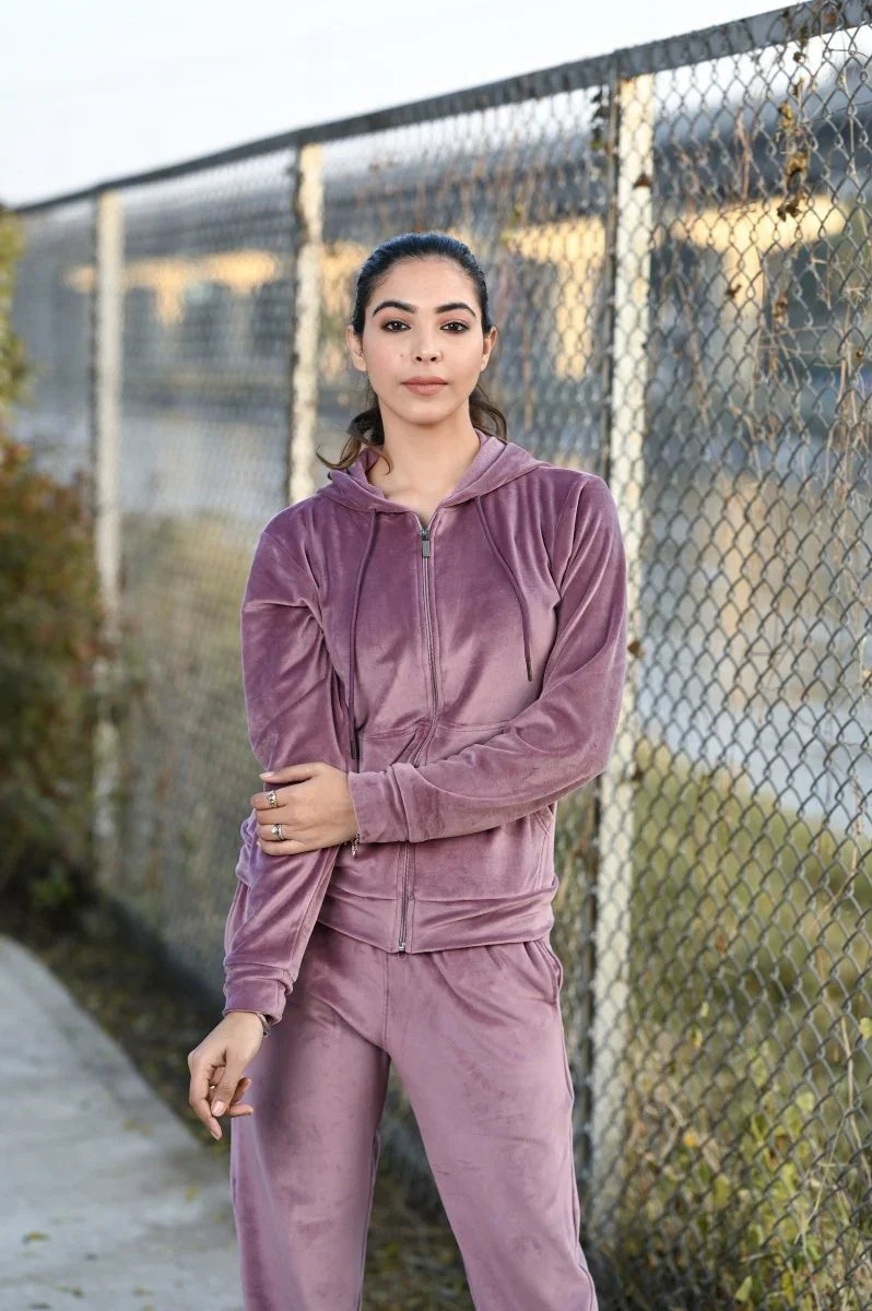 Women Tracksuit With Hood And Zippr Velour Fleece Inside | Premium Cotton Track Suit | Miazi
