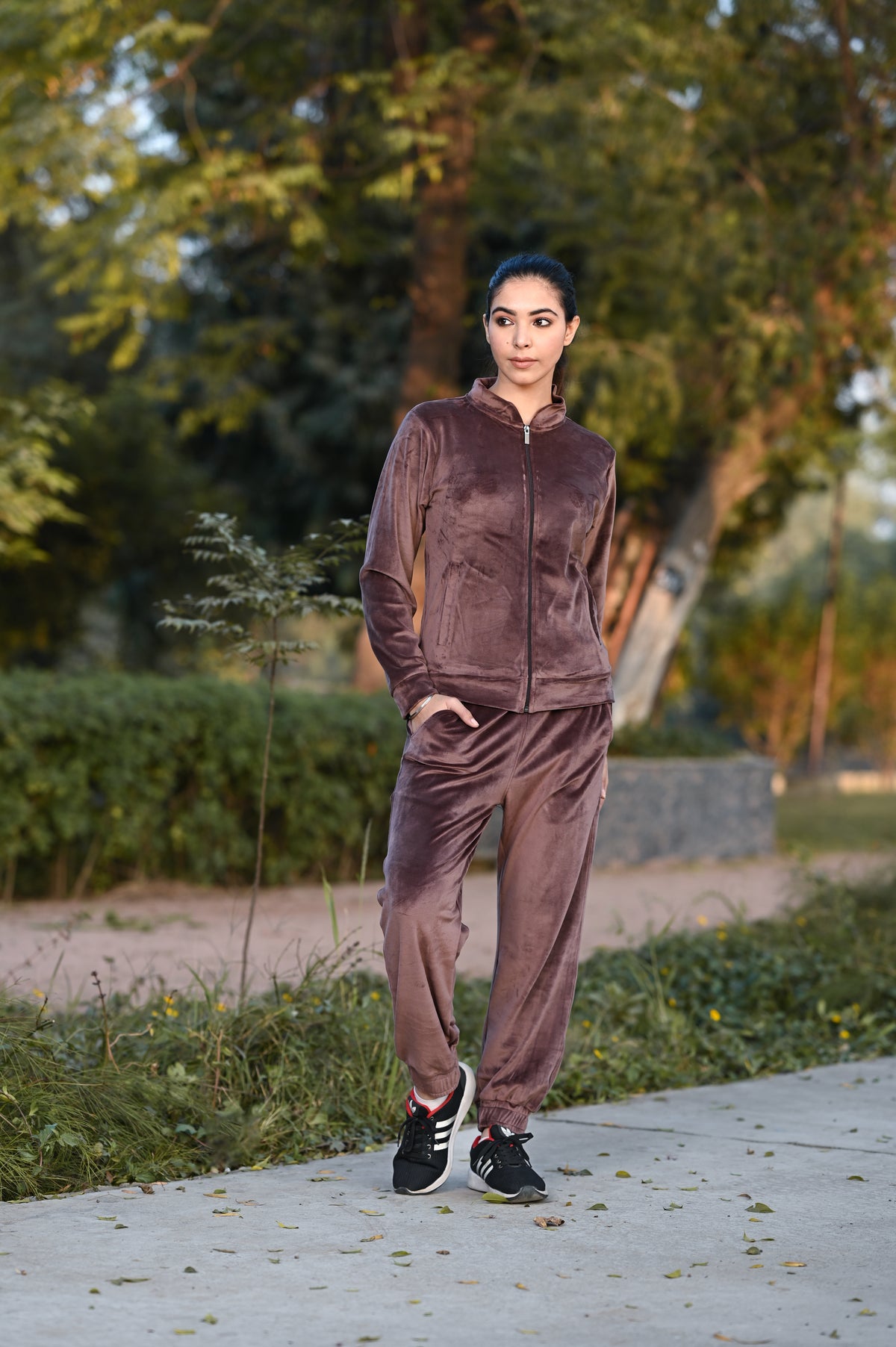 Velvet Collar Tracksuit Women With Zipper | Premium Cotton Track Suit | Miazi