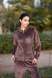 Velvet Collar Tracksuit Women With Zipper | Premium Cotton Track Suit | Miazi