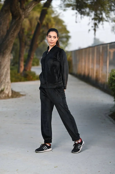 Velvet Collar Tracksuit Women With Zipper | Premium Cotton Track Suit | Miazi