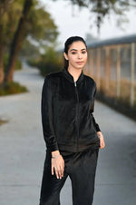 Velvet Collar Tracksuit Women With Zipper | Premium Cotton Track Suit | Miazi