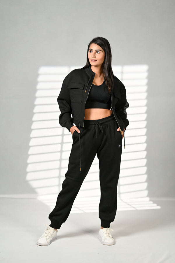 Women Black Tracksuit 100% Cotton Fleece | Premium Cotton Track Suit | Miazi