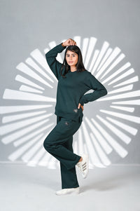 Women Green Track Suit 100% Cotton Fleece | Women Premium Cotton Track Suit | Miazi