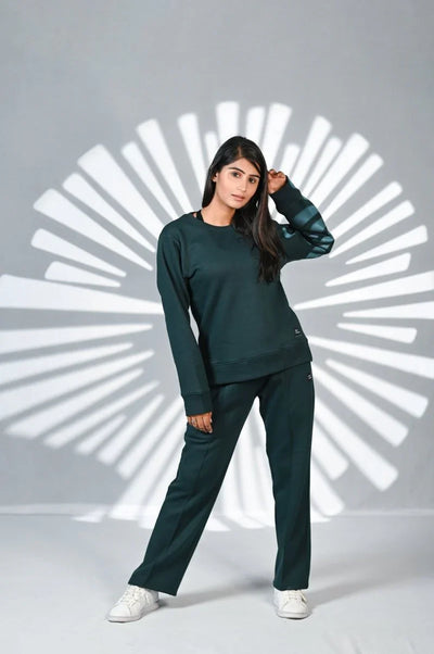 Women Green Track Suit 100% Cotton Fleece | Women Premium Cotton Track Suit | Miazi