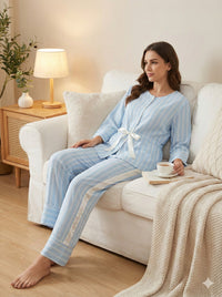 Powder Blue Cotton with satin detailing Nightwear