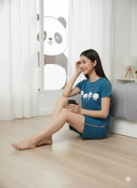 Panda Print Nightwear With Shorts | Women Premium Cotton Nightwear | Miazi MX_SPS32