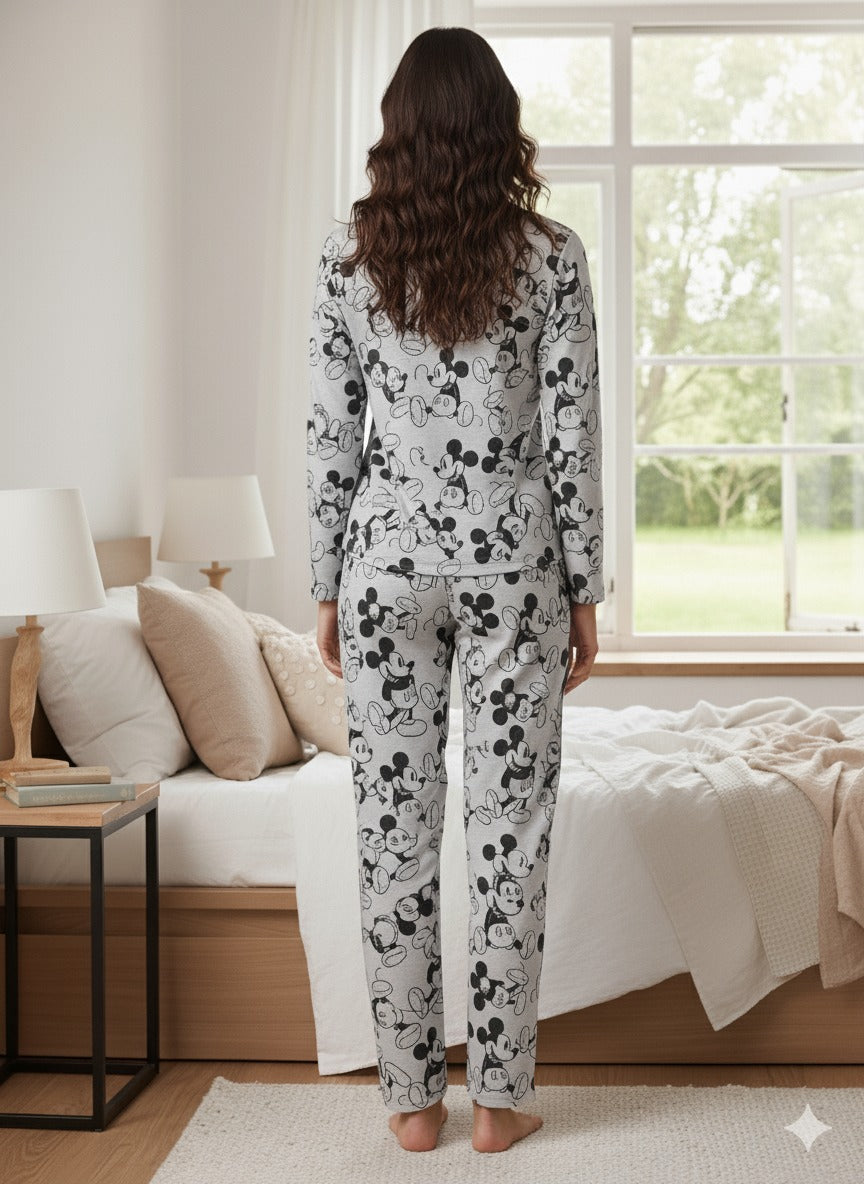 Mickey Print (Full Sleeve) | Women Premium Cotton Nightwear | Miazi