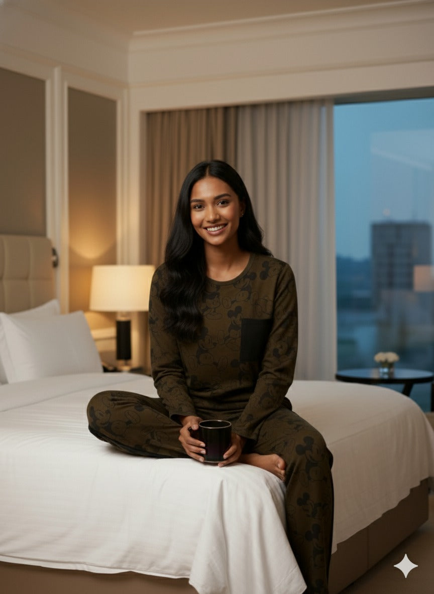 Mickey Print (Full Sleeve) | Women Premium Cotton Nightwear | Miazi