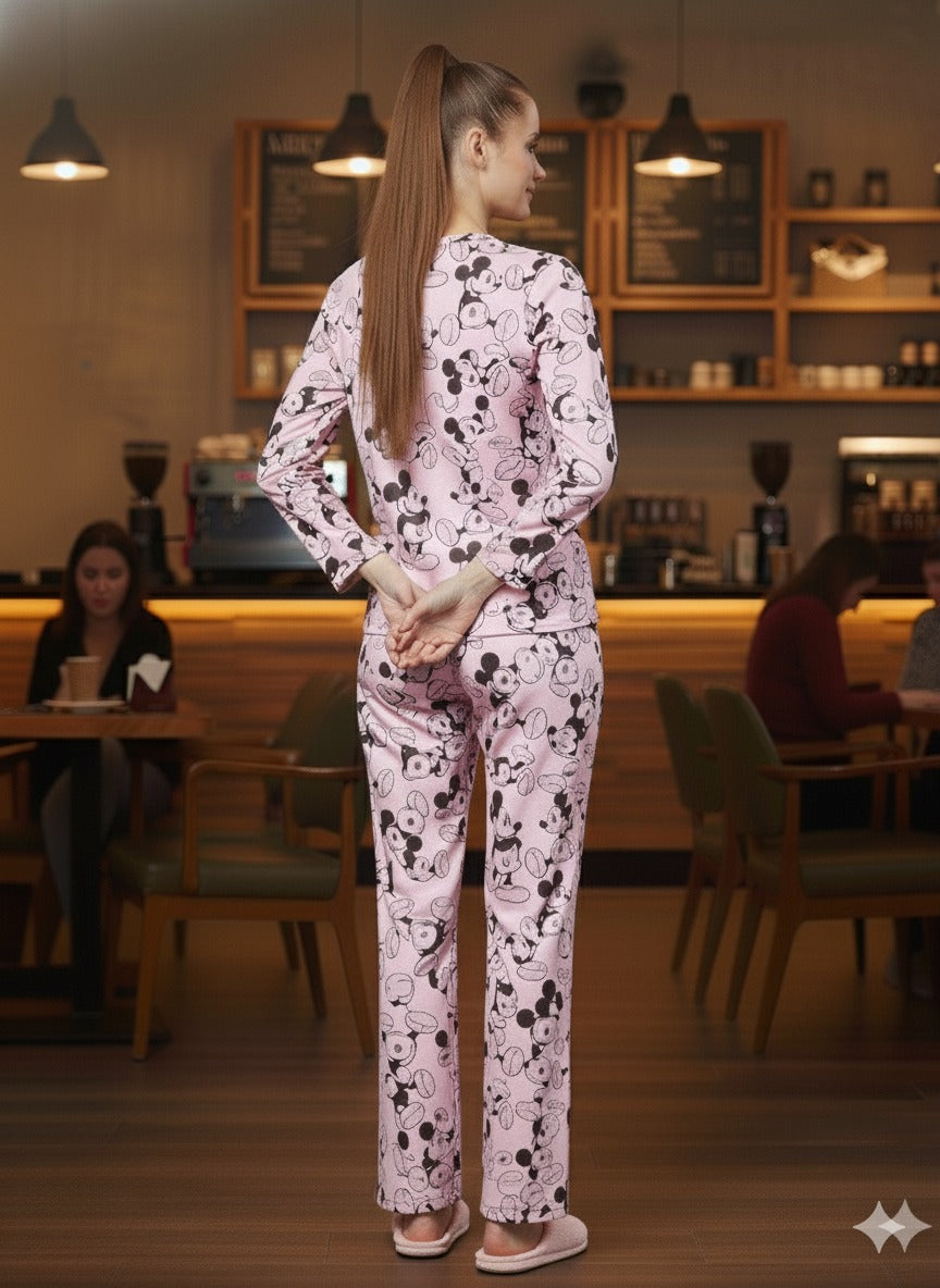 Mickey Print (Full Sleeve) | Women Premium Cotton Nightwear | Miazi