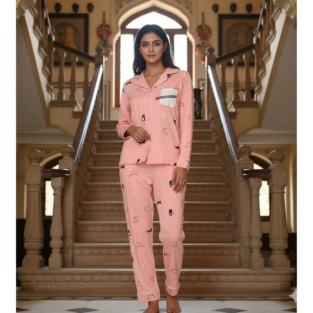 Purrfect Dreams Nightwear (Full Sleeve) | Women Premium Cotton Nightwear | Miazi MX_FS_CPS13