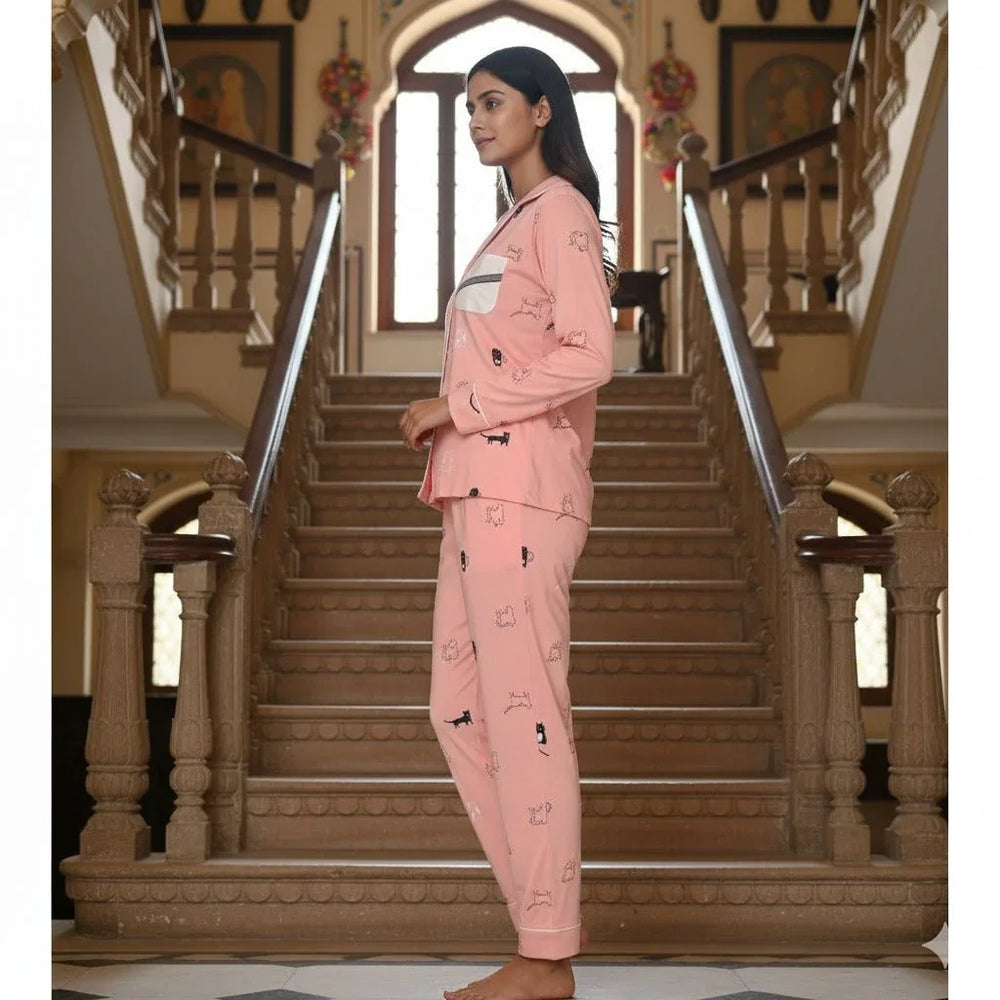 Purrfect Dreams Nightwear (Full Sleeve) | Women Premium Cotton Nightwear | Miazi MX_FS_CPS13