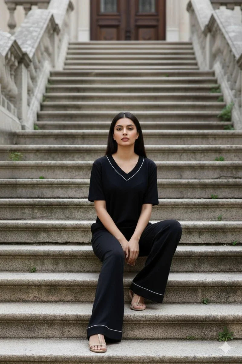 Comfort In Blue Hues Elegance In Black | Women Premium Cotton Nightwear | Miazi MX_CP27