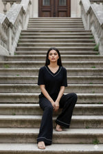 Comfort In Blue Hues Elegance In Black | Women Premium Cotton Nightwear | Miazi MX_CP27