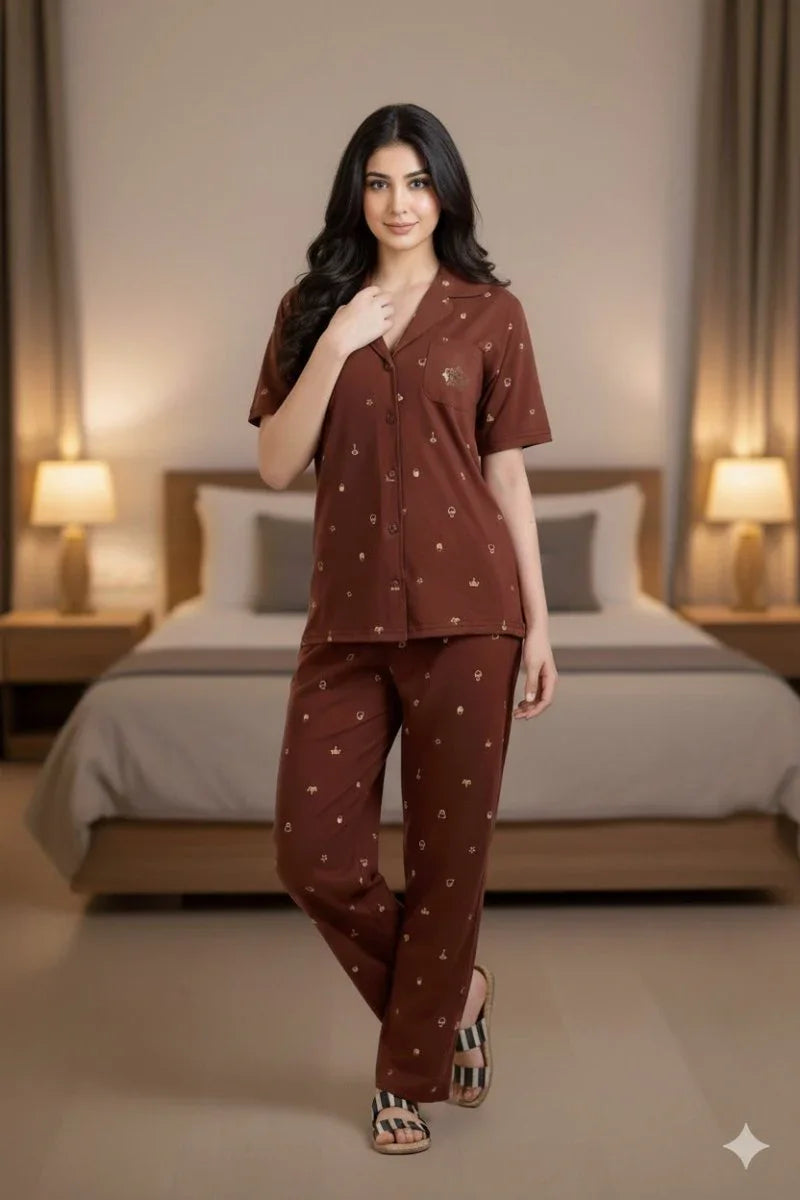Crown Nightwear (Half Sleeve) | Women Premium Cotton Nightwear | Miazi MX_HS_FOS31