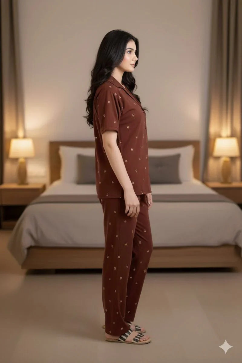 Crown Nightwear (Half Sleeve) | Women Premium Cotton Nightwear | Miazi MX_HS_FOS31