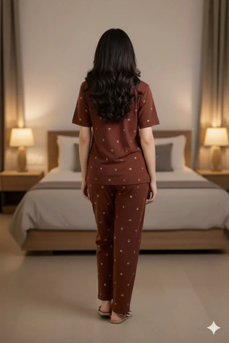 Crown Nightwear (Half Sleeve) | Women Premium Cotton Nightwear | Miazi MX_HS_FOS31