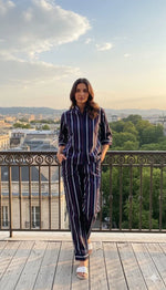 Navy Blue Stripped Premium Cotton Nightwear | Women Premium Cotton Nightwear | Miazi MX_NB24