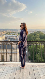 Navy Blue Stripped Premium Cotton Nightwear | Women Premium Cotton Nightwear | Miazi MX_NB24