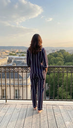 Navy Blue Stripped Premium Cotton Nightwear | Women Premium Cotton Nightwear | Miazi MX_NB24