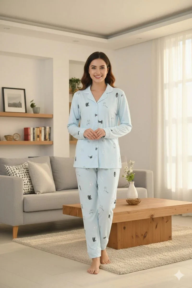 Purrfect Dreams Nightwear (Full Sleeve) | Women Premium Cotton Nightwear | Miazi MX_FS_CPS13