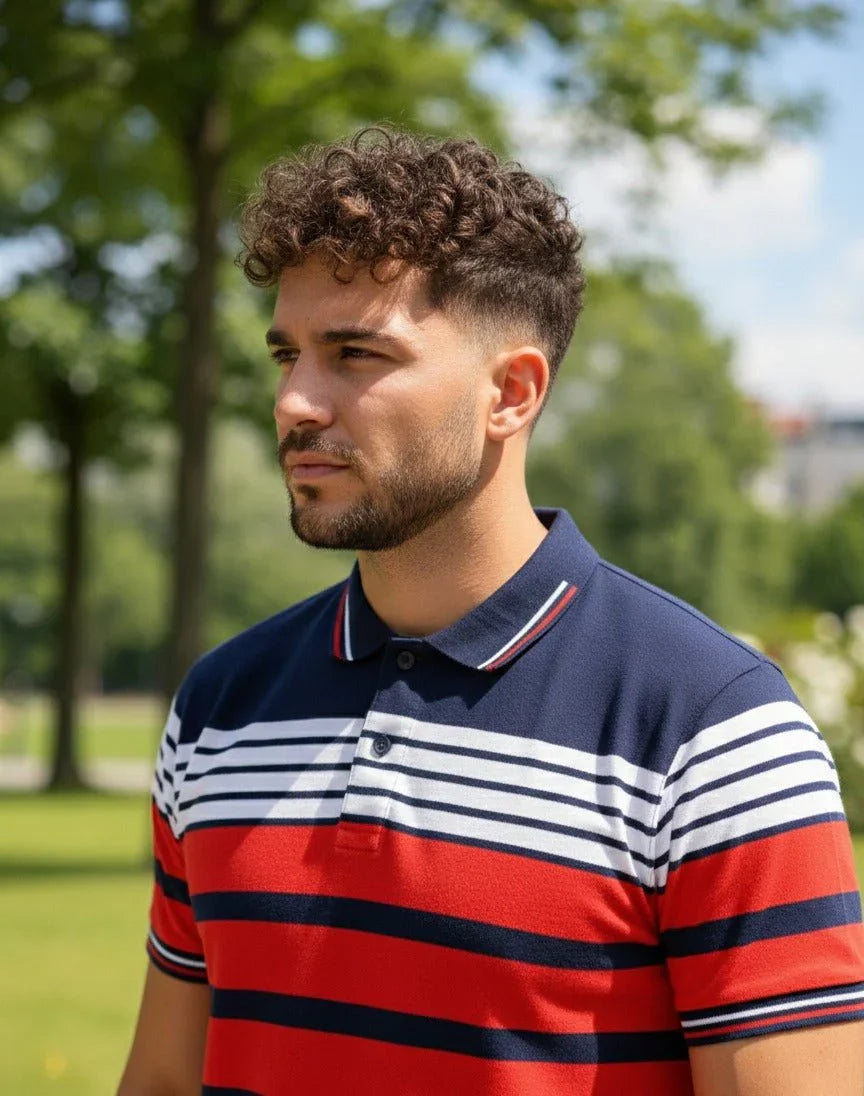 Mens Red/ Navy Stripes Polo | Men Premium Cotton Mens T Shirts | Miazi