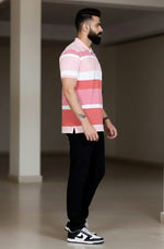 Mens Pink Stripes Polo | Men Premium Cotton Mens T Shirts | Miazi