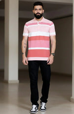 Mens Pink Stripes Polo | Men Premium Cotton Mens T Shirts | Miazi