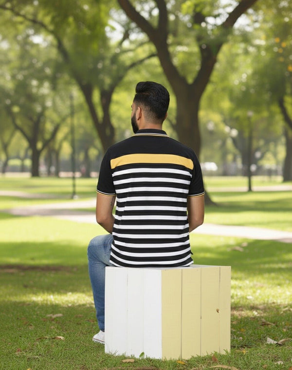Mens Black/White Striper Polo | Men Premium Cotton Mens T Shirts | Miazi